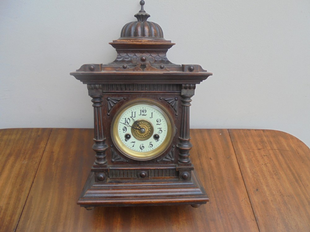 Edwardian walnut eight day mantle clock by Greenwich Clocks View V