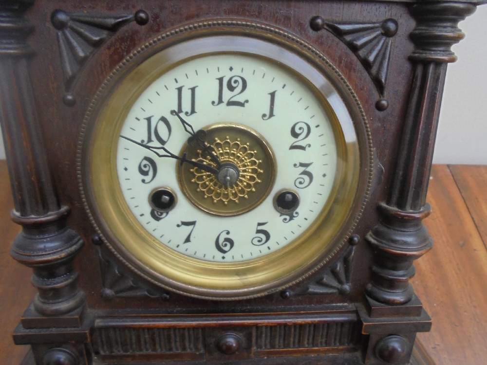 Edwardian walnut eight day mantle clock by Greenwich Clocks View VI