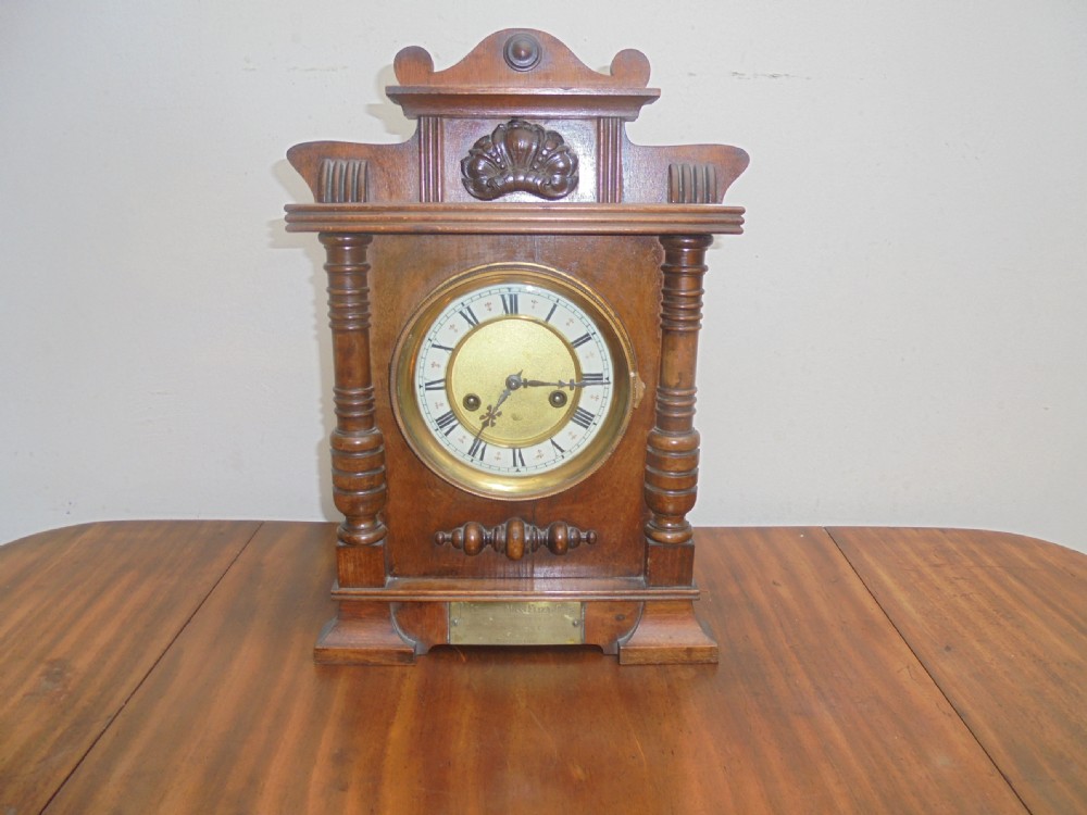 Edwardian walnut mantle clock