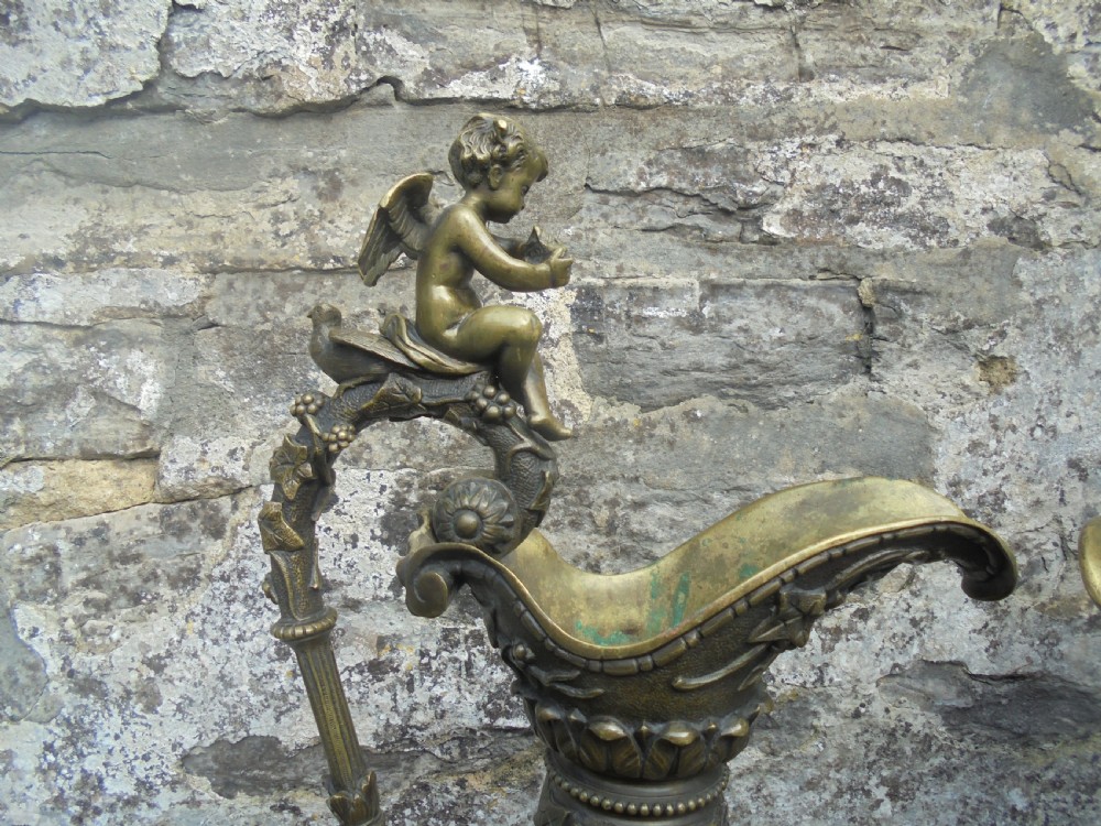 Large pair 19th century bronze ewers with cherubs View III