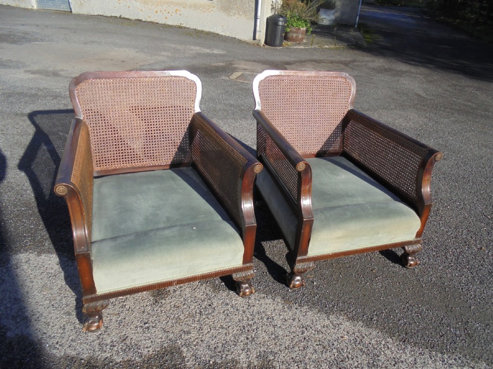 Pair of Bergere ball and claw armchairs