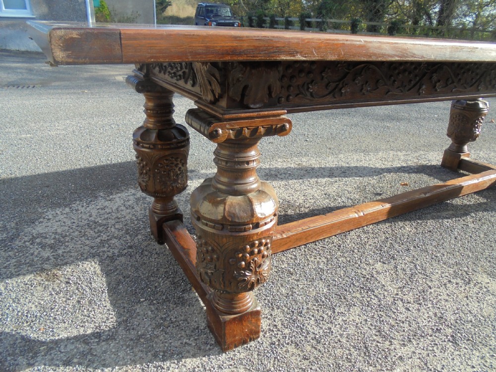 Carved oak refectory table  seats ten View II