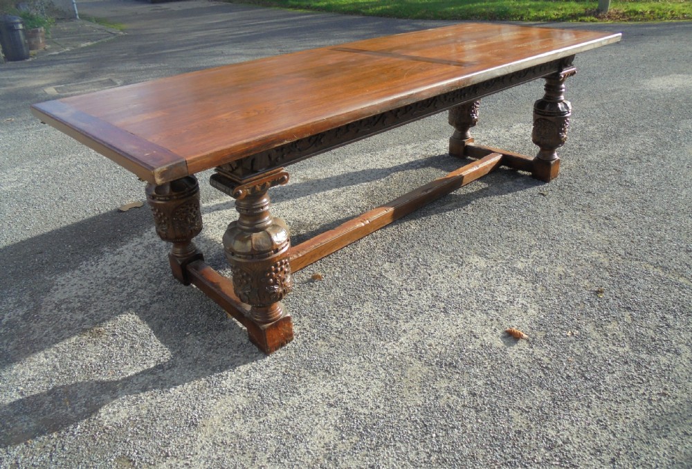 Carved oak refectory table  seats ten View VII