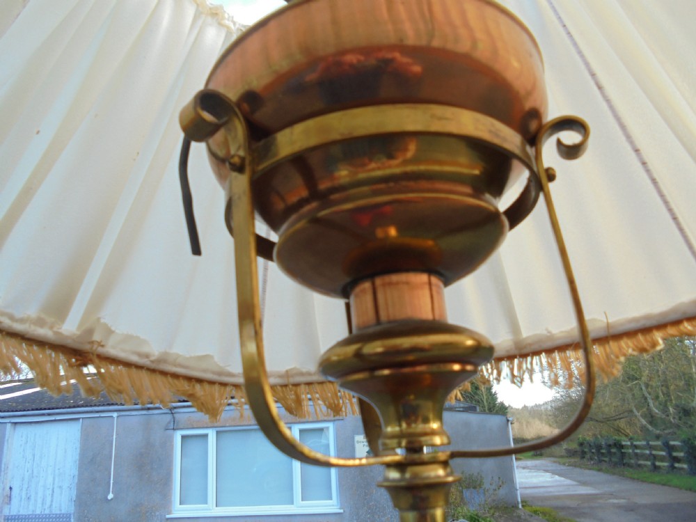 19th century brass telescopic standard lamp and shade View II