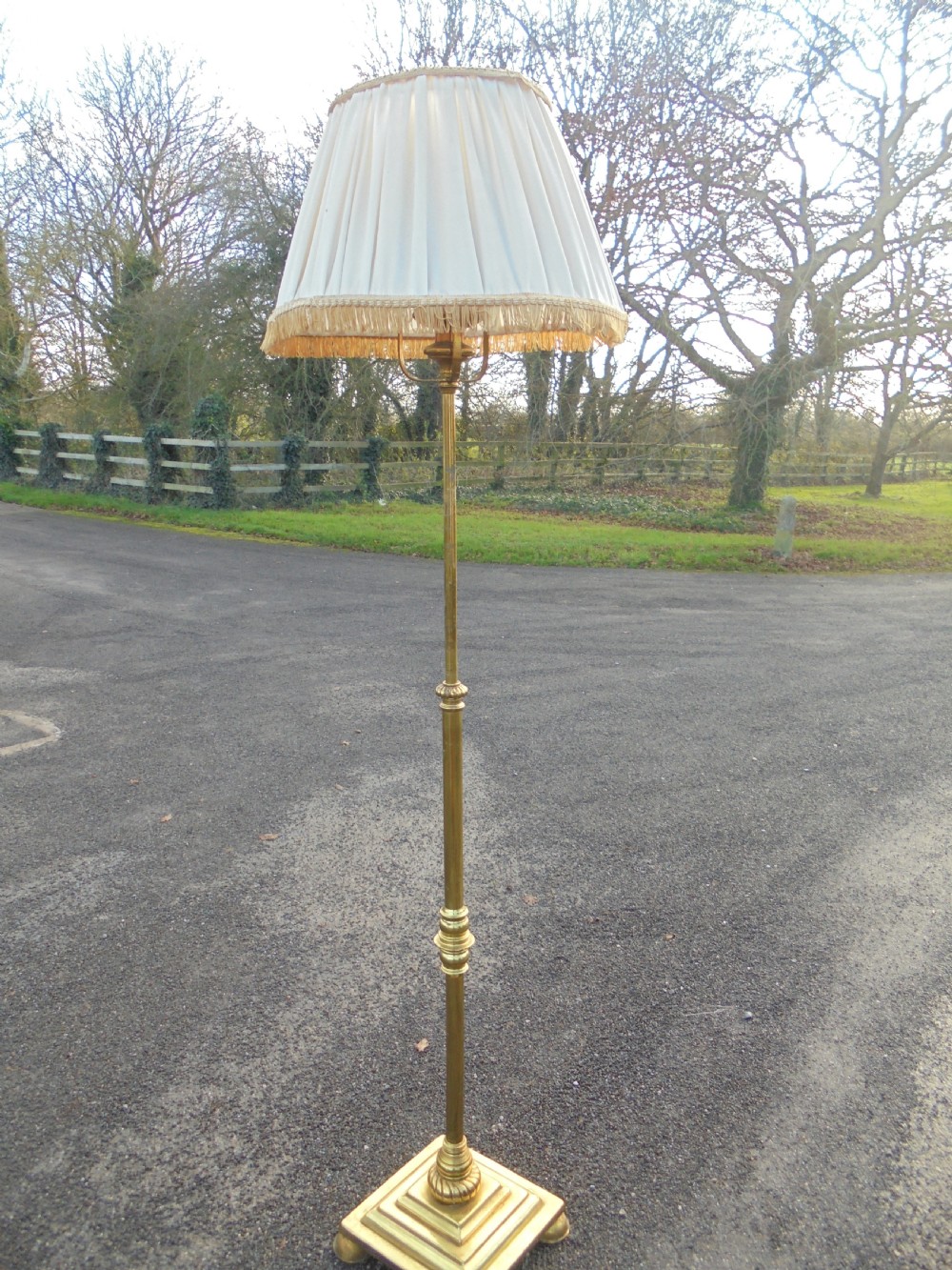 19th century brass telescopic standard lamp and shade View IV
