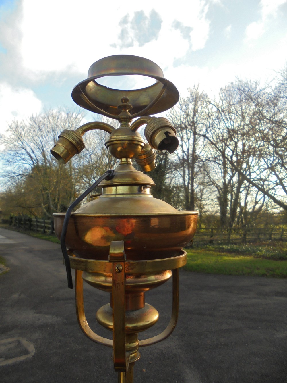 19th century brass telescopic standard lamp and shade View V