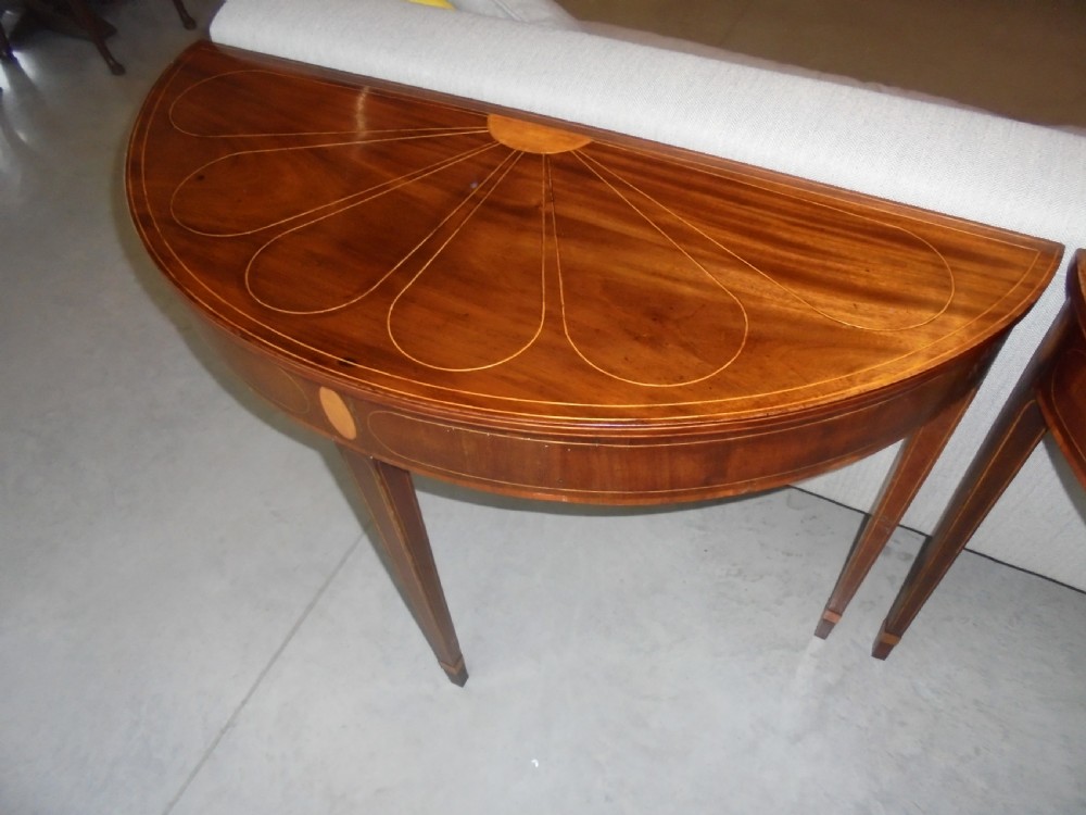 Pair 18th century sun burst demi lune console tables View III