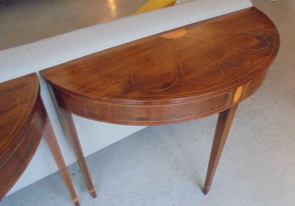 Pair 18th century sun burst demi lune console tables View V