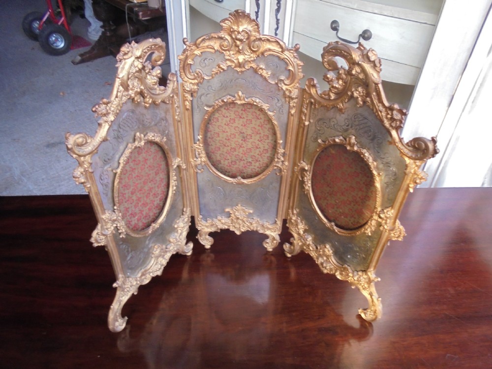 French 19th century gilt triptych photo frame View II