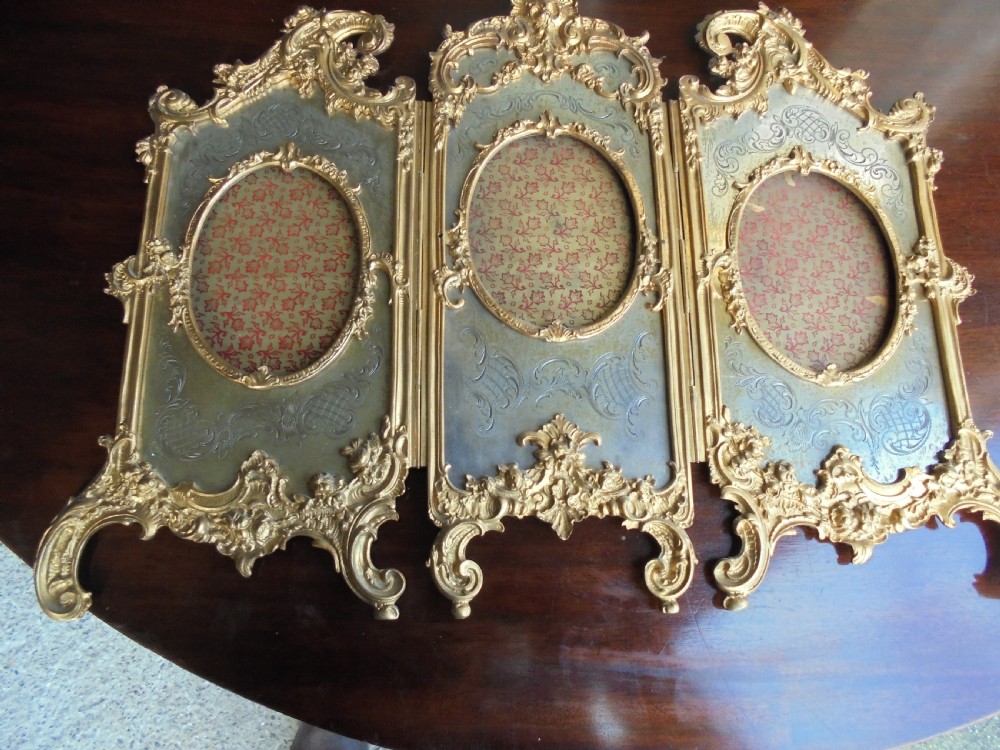 French 19th century gilt triptych photo frame View III
