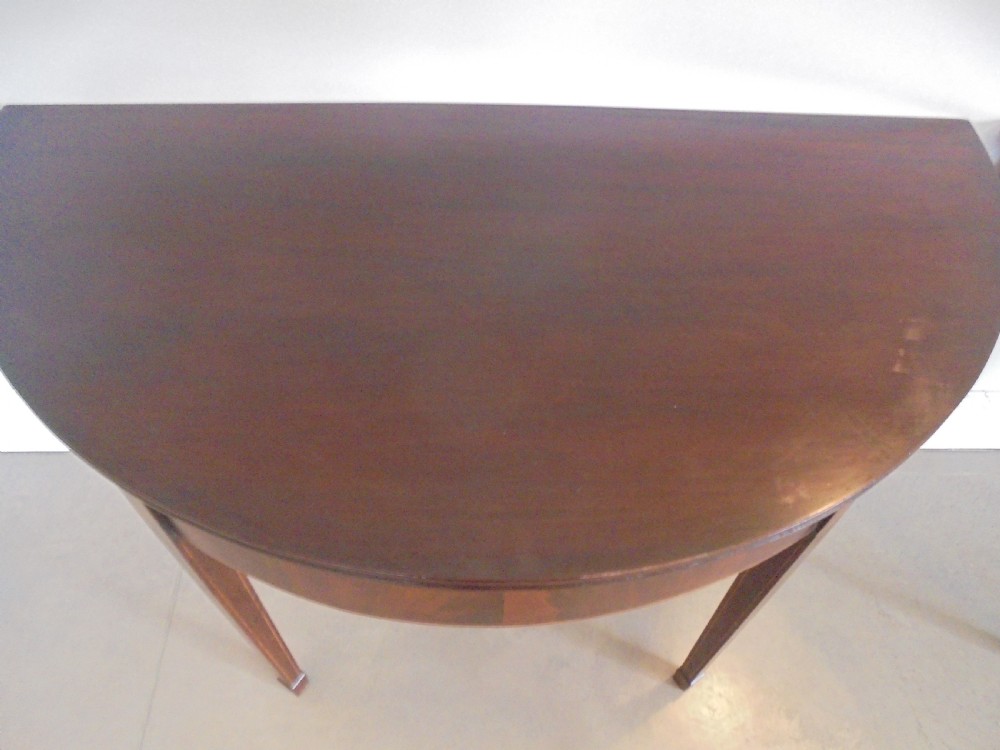 Fine pair of 18th century mahogany demi lune console tables View IV