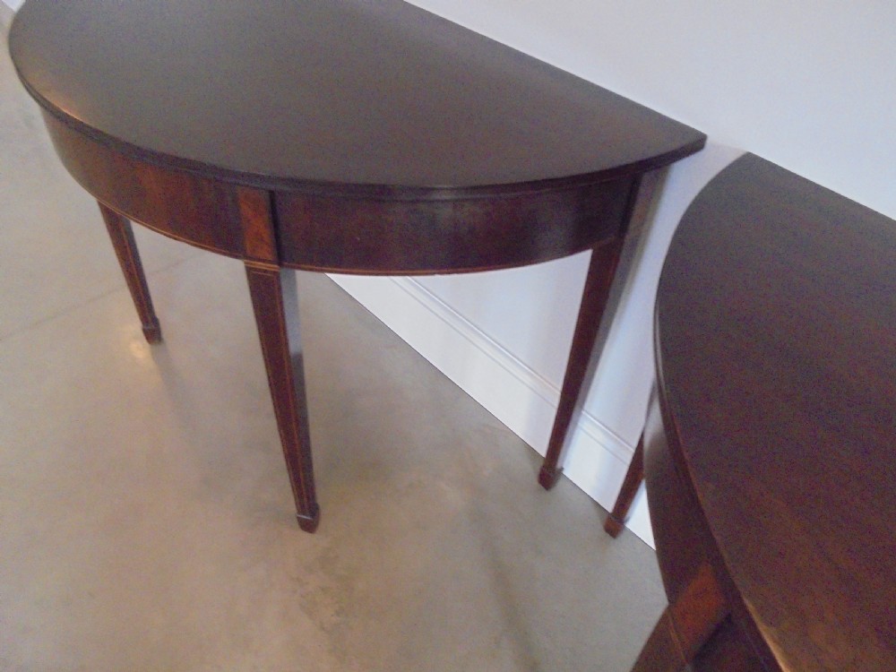 Fine pair of 18th century mahogany demi lune console tables View VII