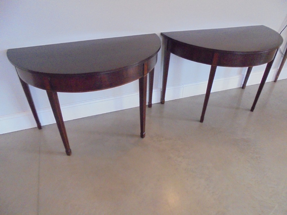 Fine pair of 18th century mahogany demi lune console tables View IX