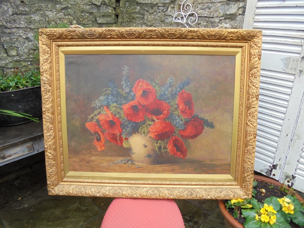Large 19th century oleograph in gilded frame 'The Poppies' View III