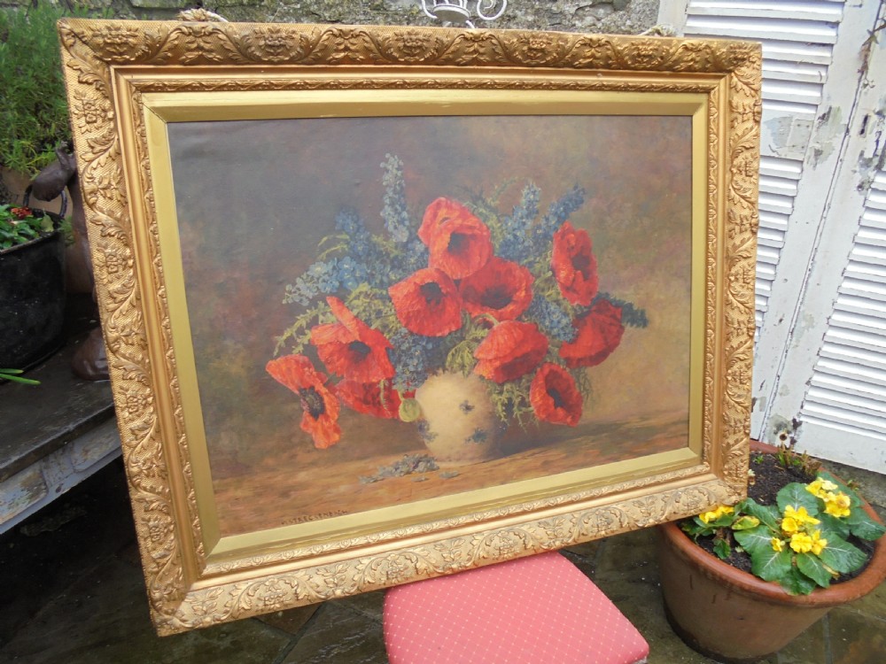 Large 19th century oleograph in gilded frame 'The Poppies' View VIII