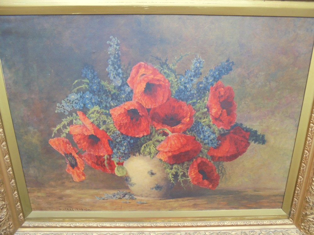 Large 19th century oleograph in gilded frame 'The Poppies' View IX