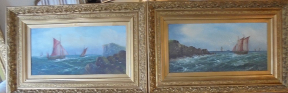 Pair gilded frame Maritime oil paintings by F Johans
