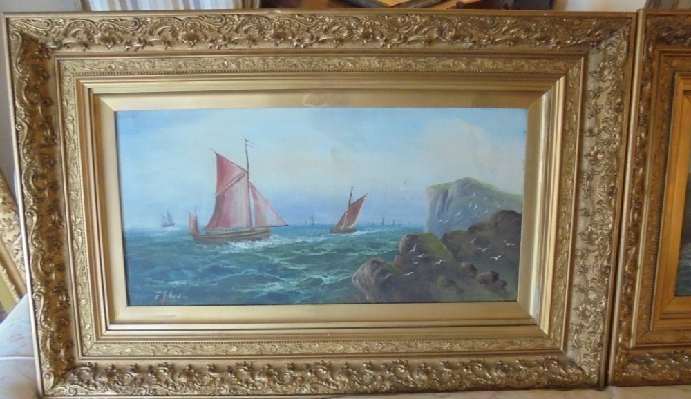 Pair gilded frame Maritime oil paintings by F Johans View III