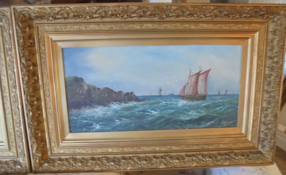 Pair gilded frame Maritime oil paintings by F Johans View IV