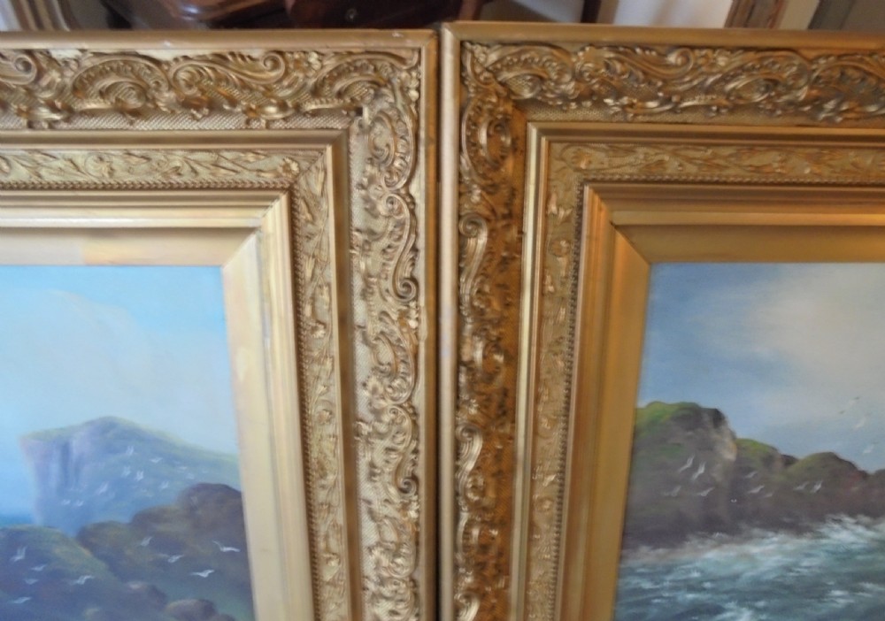 Pair gilded frame Maritime oil paintings by F Johans View V