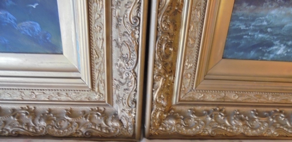 Pair gilded frame Maritime oil paintings by F Johans View VI