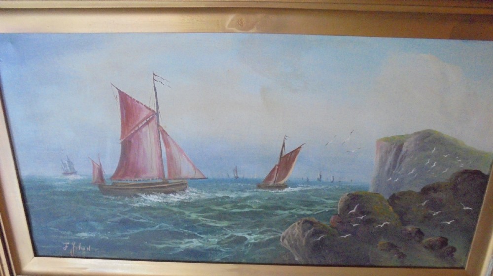 Pair gilded frame Maritime oil paintings by F Johans View VII