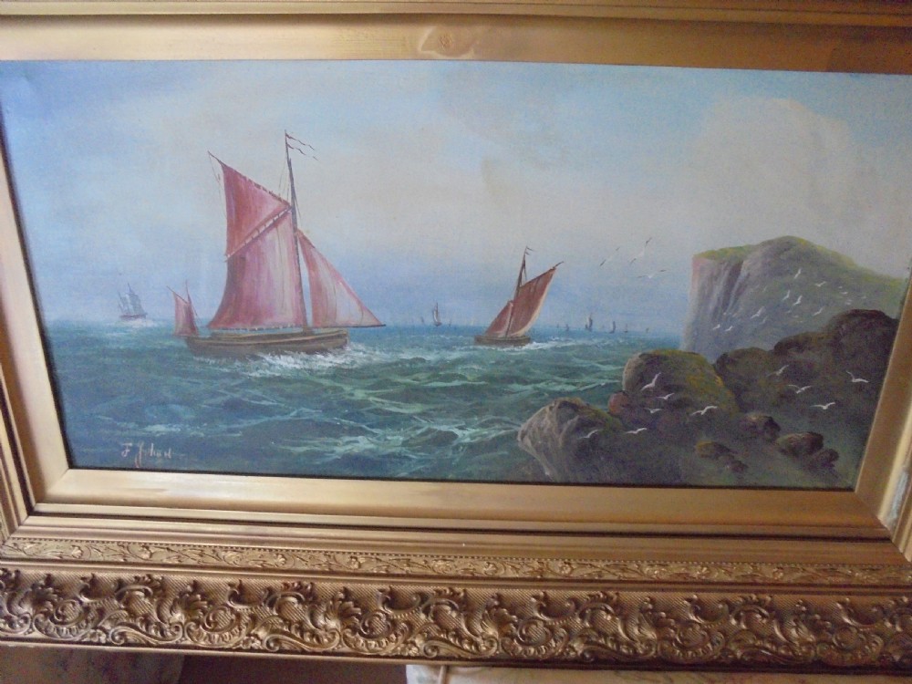 Pair gilded frame Maritime oil paintings by F Johans View VIII