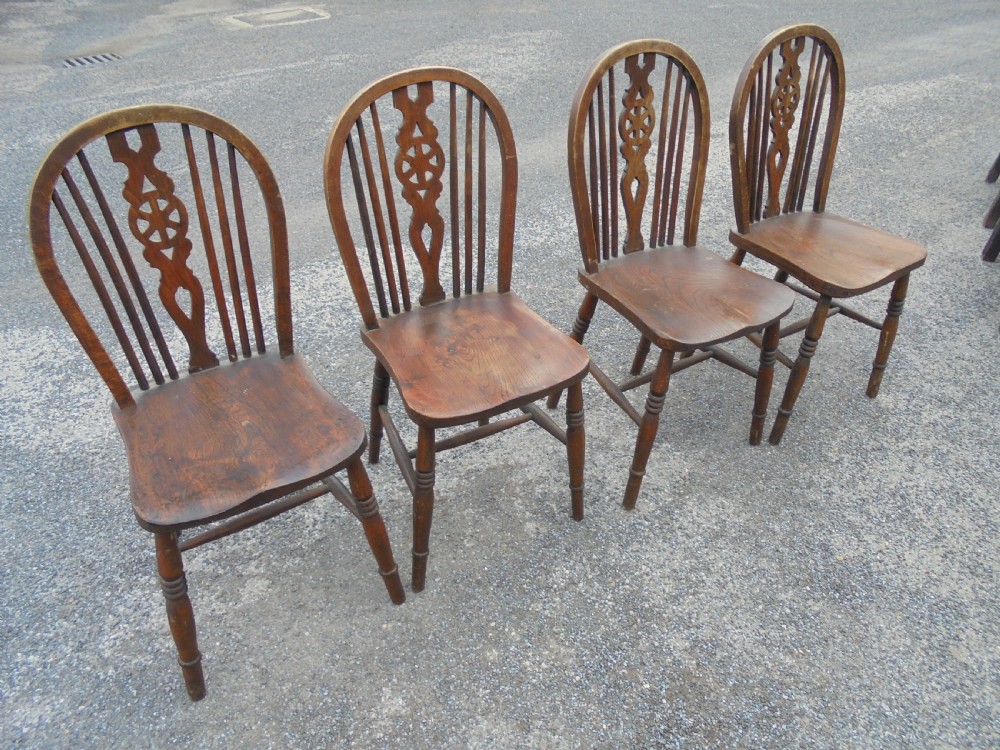 Set four ash and elm wheelback kitchen dining chairs View II