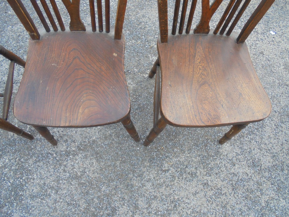 Set four ash and elm wheelback kitchen dining chairs View IV