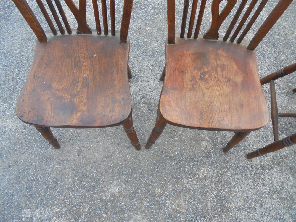 Set four ash and elm wheelback kitchen dining chairs View V