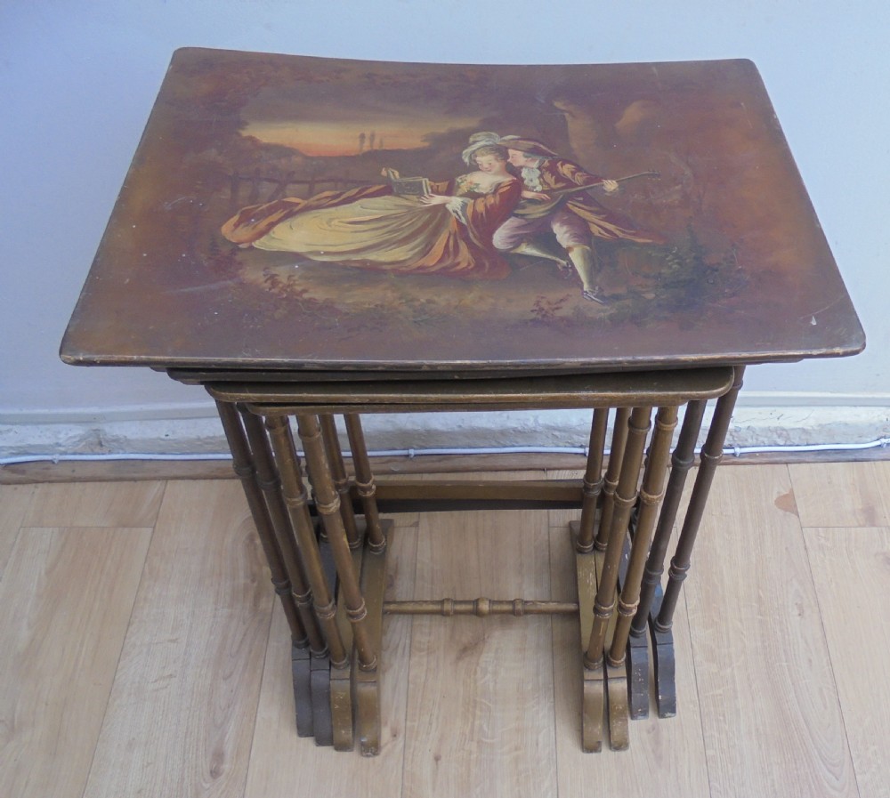 Antique Set of Four French lacquered nest of tables View II