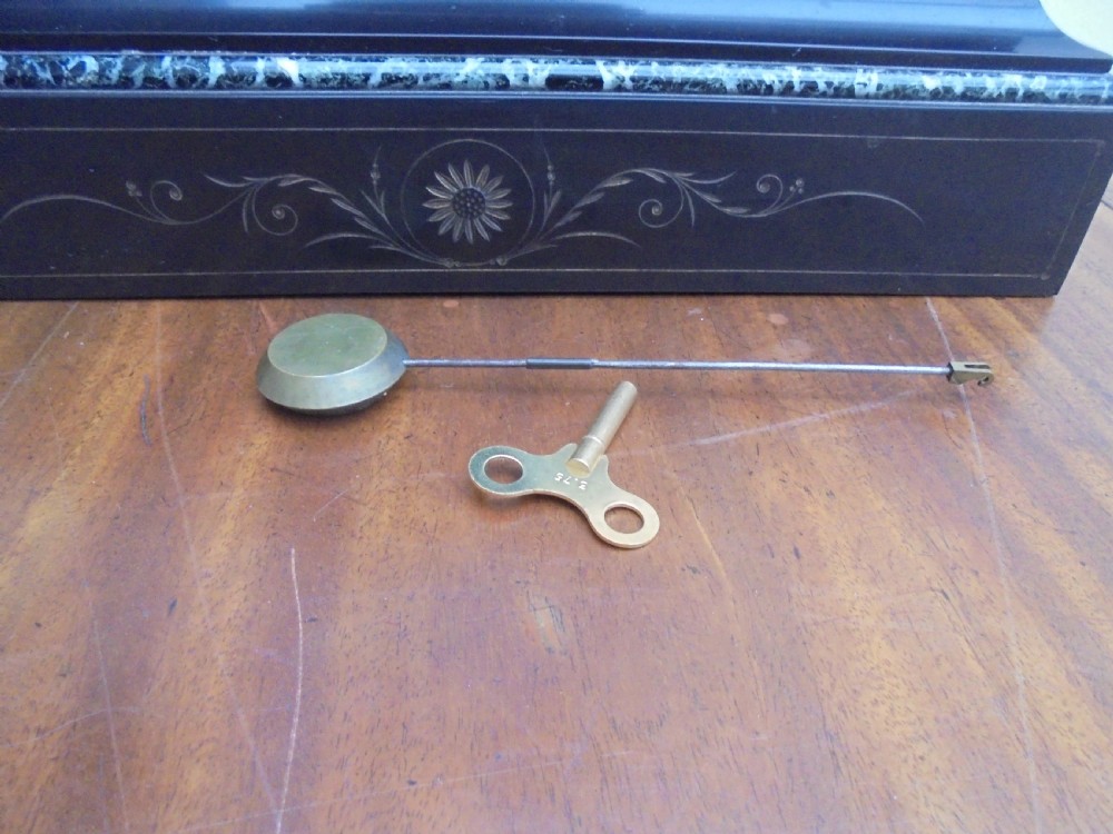 Antique  drum head slate and marble mantle clock View IV