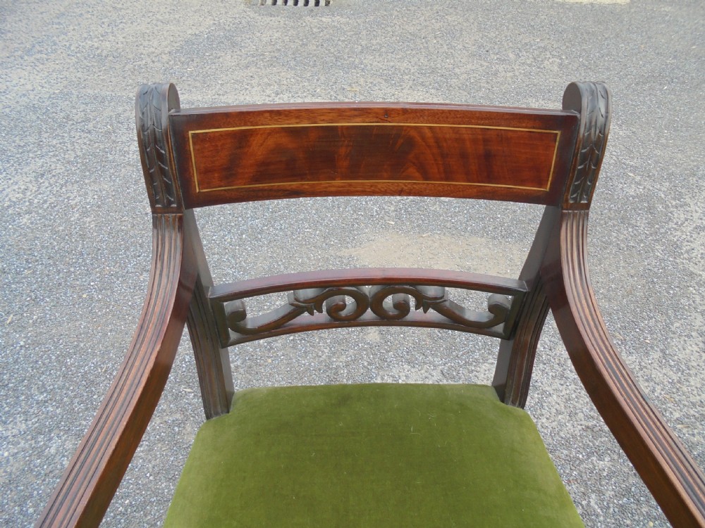 Set of eight Regency brass inlaid dining chairs View III