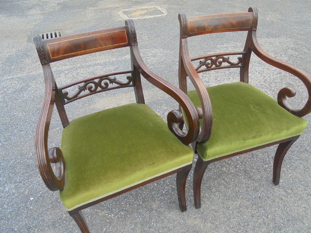 Set of eight Regency brass inlaid dining chairs View IV