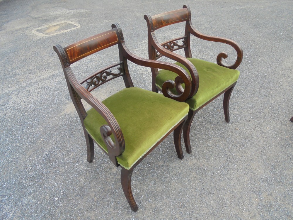 Set of eight Regency brass inlaid dining chairs View V