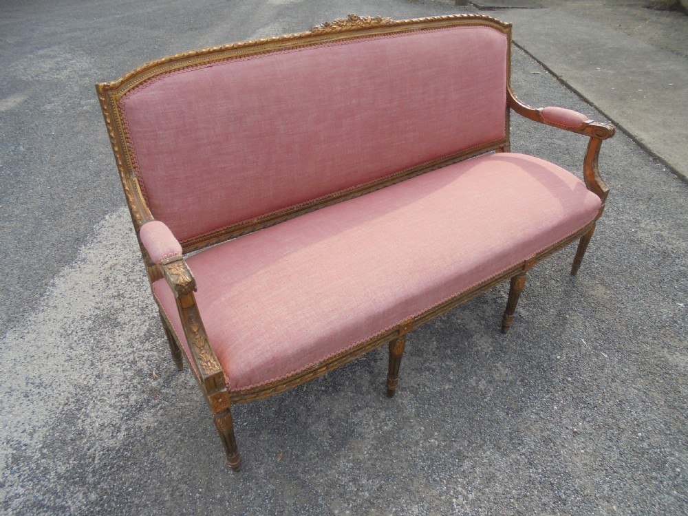 Antique French gilded upholstered sofa View II