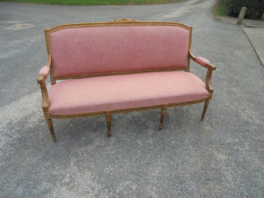 Antique French gilded upholstered sofa View III