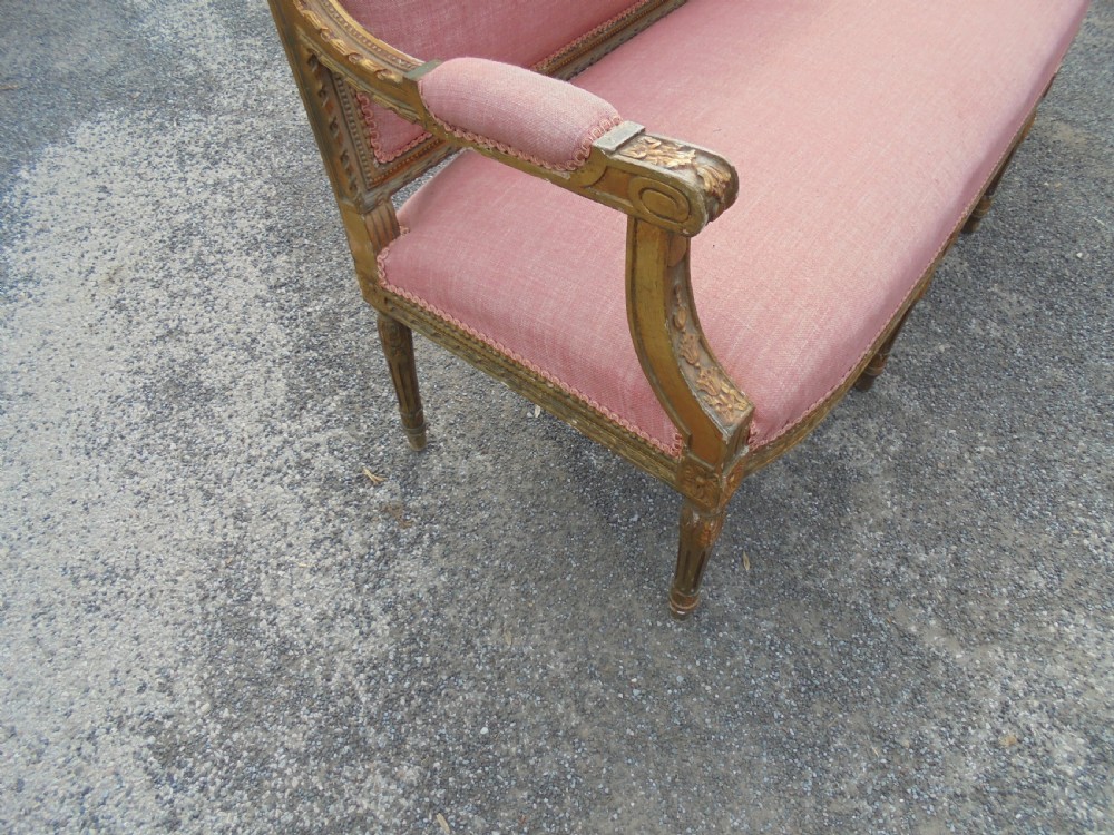 Antique French gilded upholstered sofa View VI