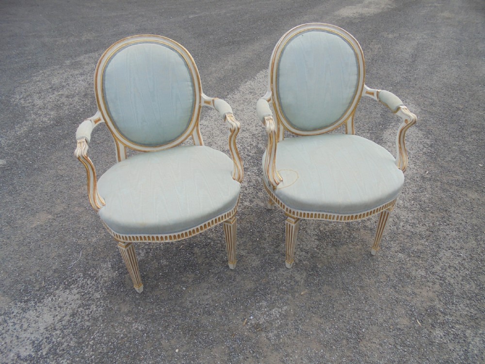 Antique pair French salon arm chairs View II