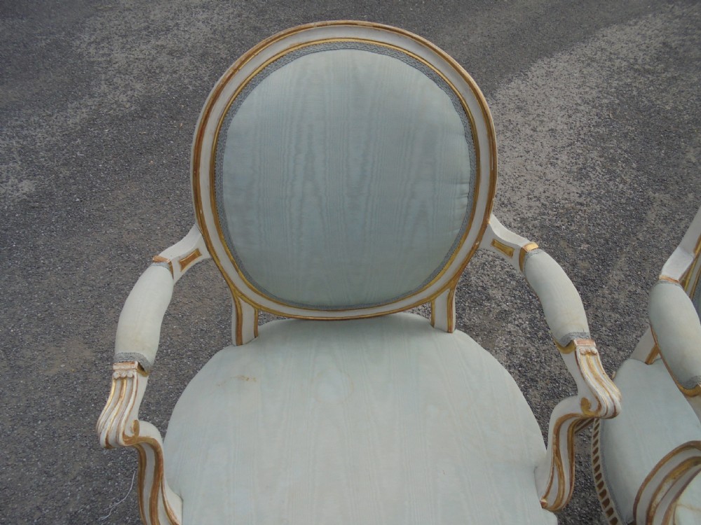 Antique pair French salon arm chairs View III