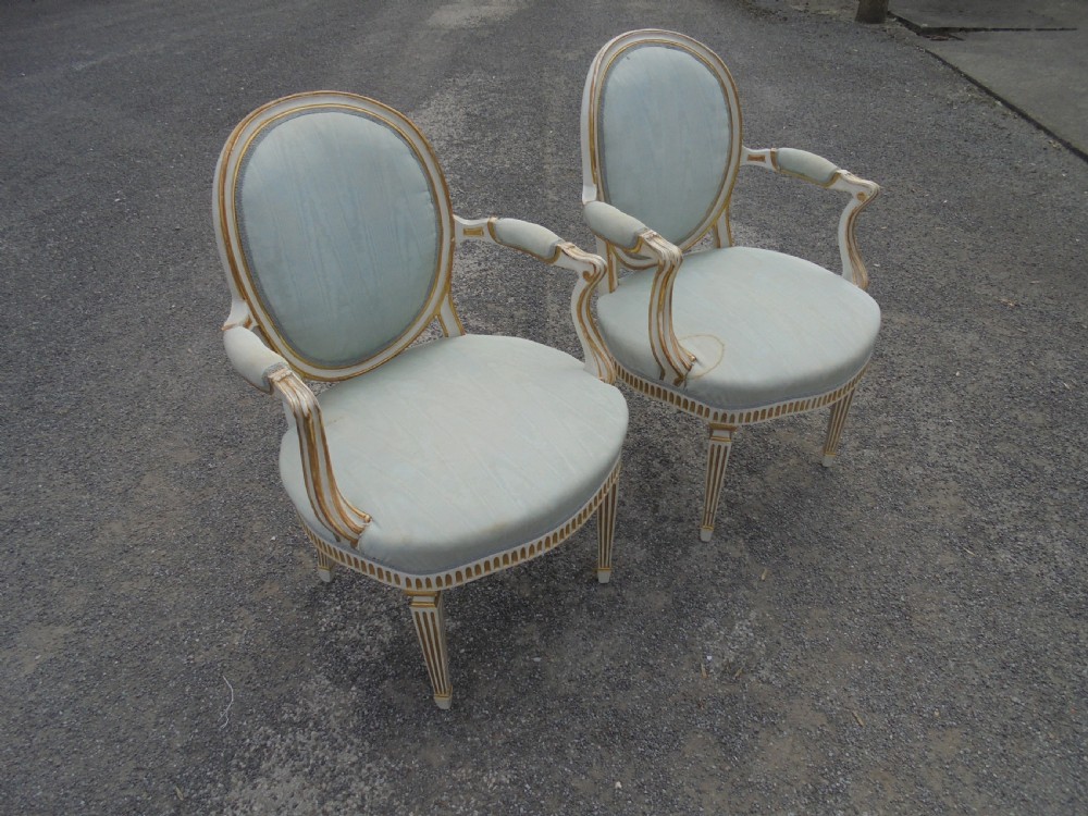 Antique pair French salon arm chairs View IV