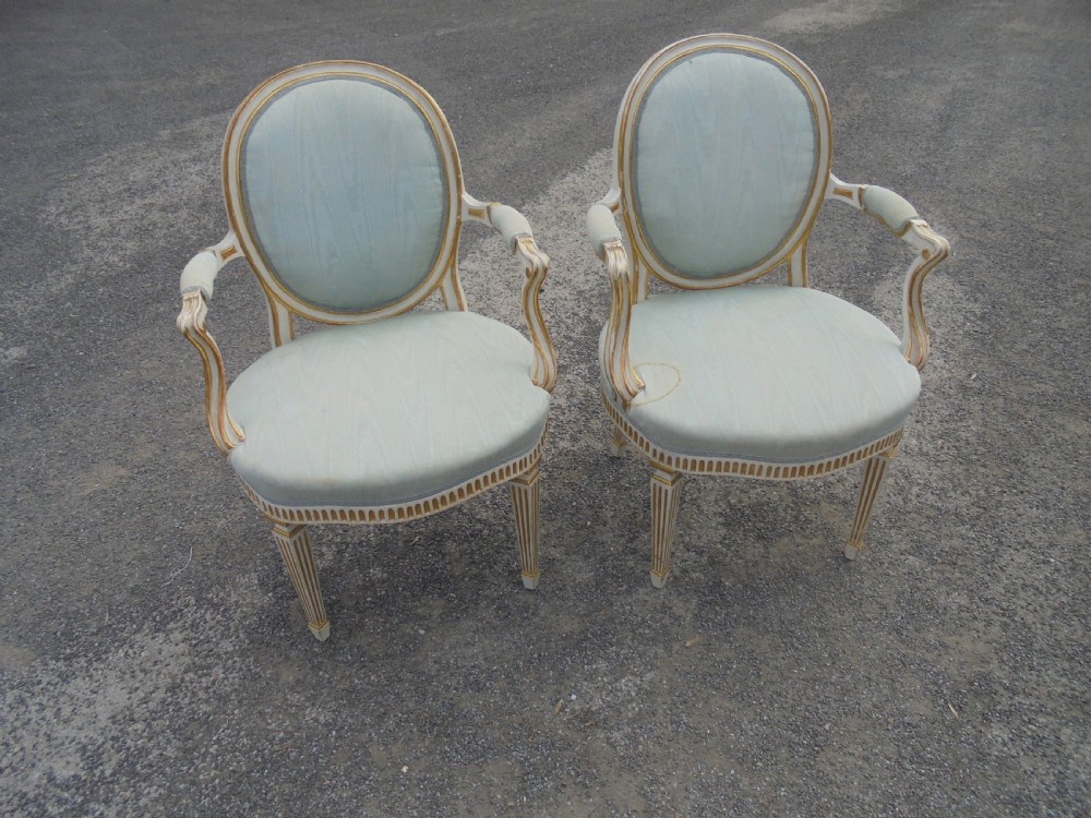 Antique pair French salon arm chairs View V