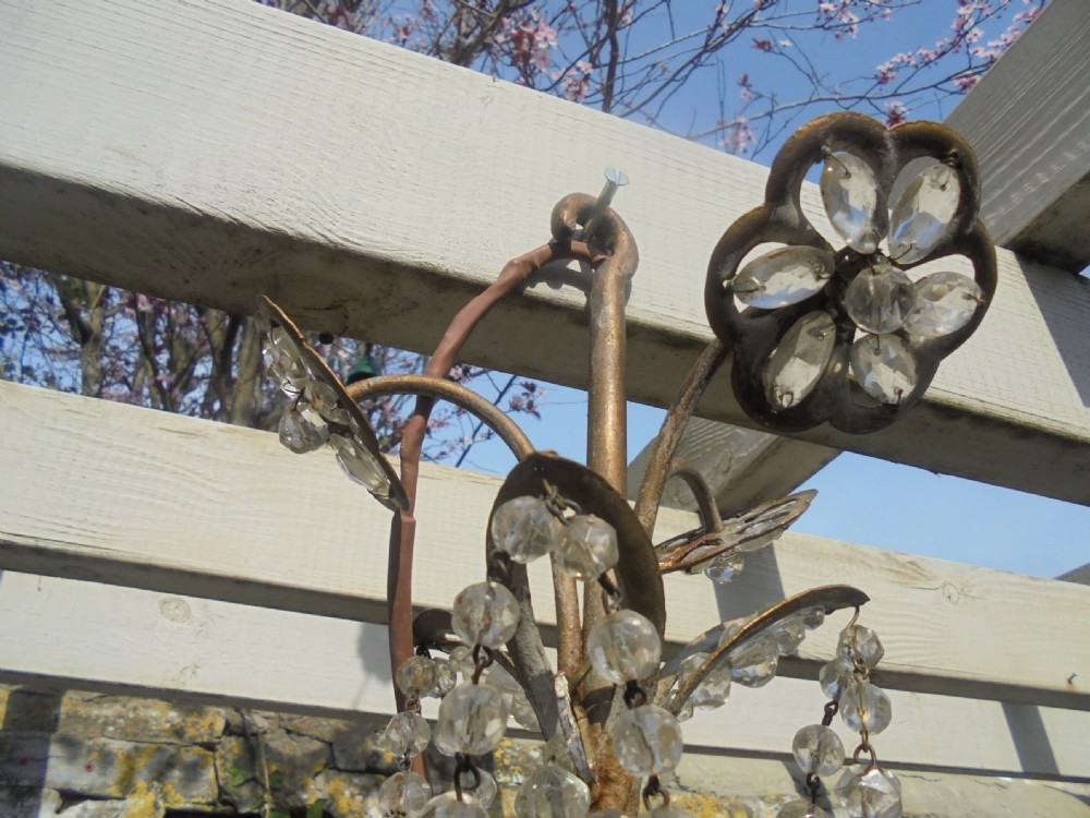 Art Nouveau three branch crystal chandelier View III