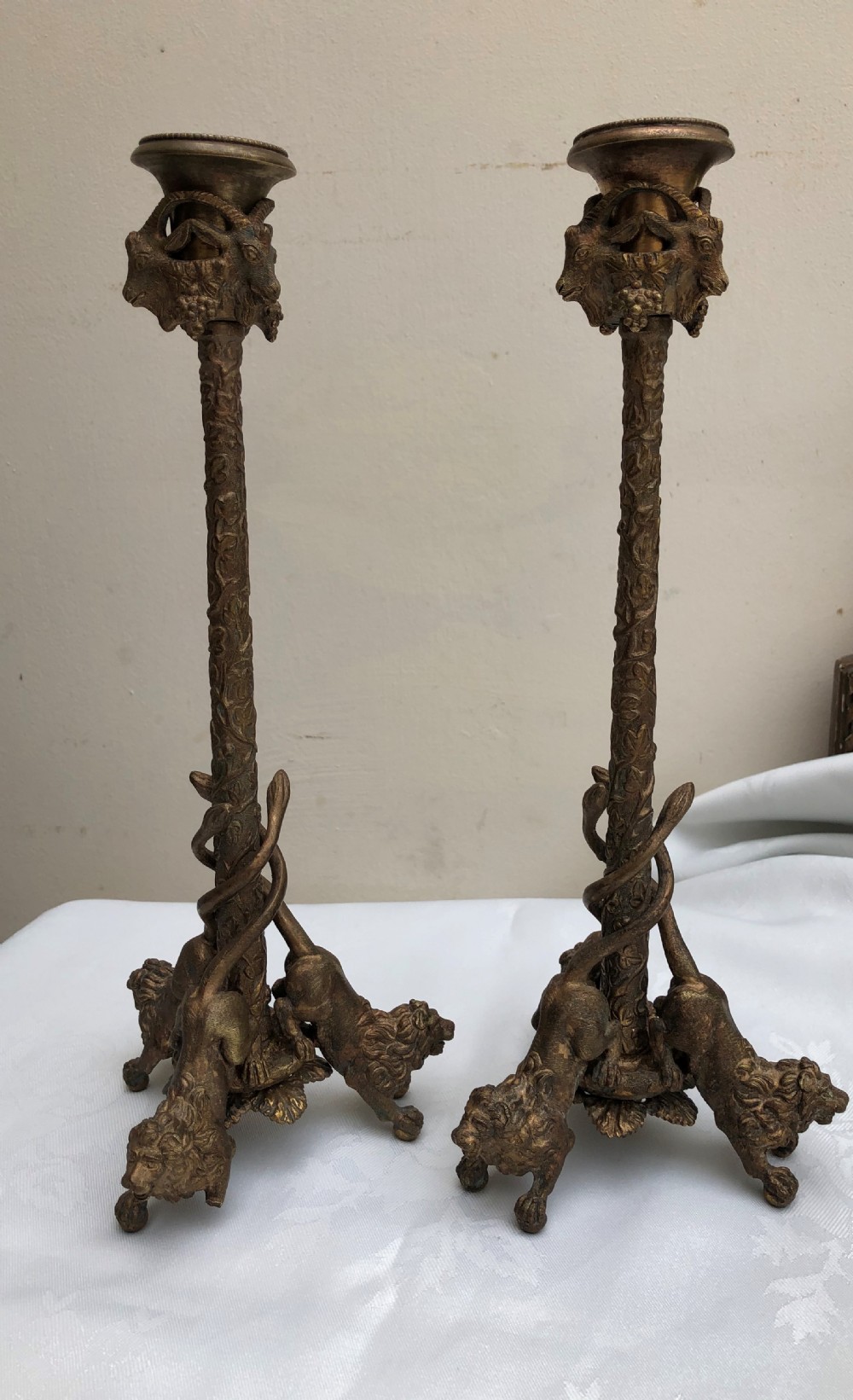 Pair of 19th century gilded bronze candlesticks