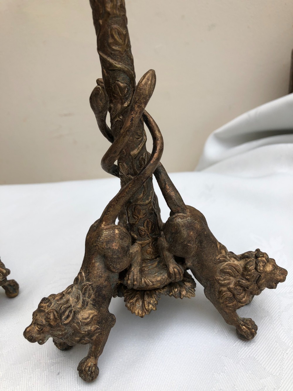 Pair of 19th century gilded bronze candlesticks View II