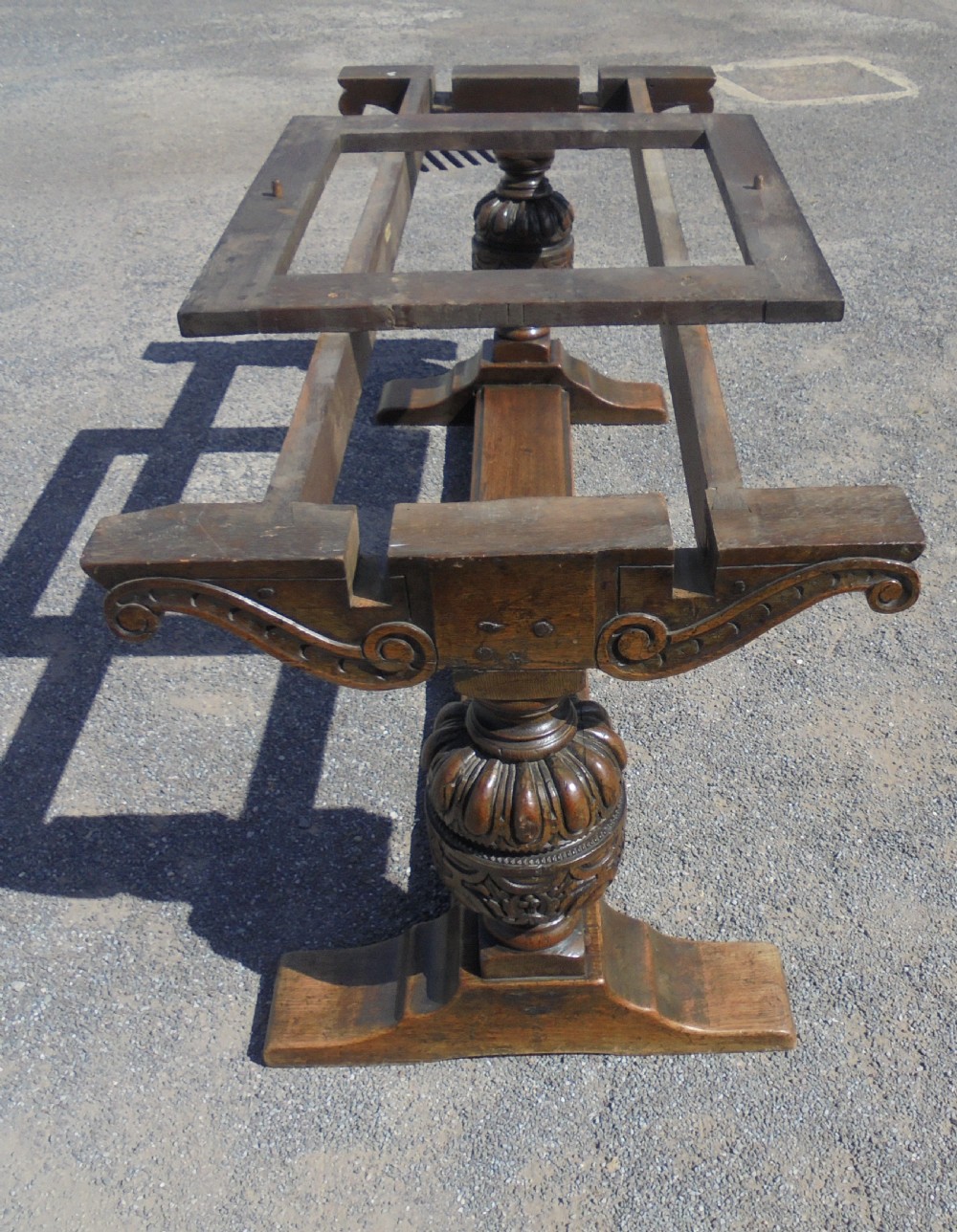 Antique oak refectory farmhouse dining table. Seats twelve View IV