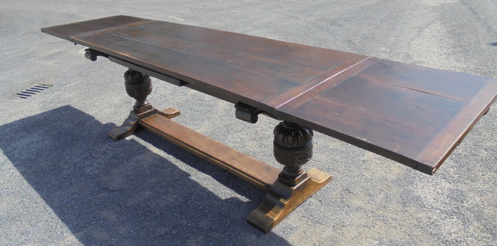 Antique oak refectory farmhouse dining table. Seats twelve View V