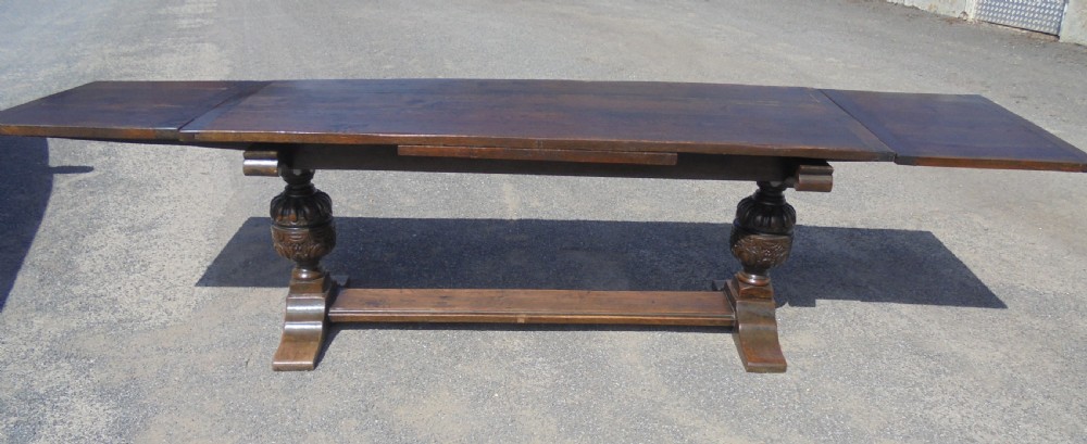 Antique oak refectory farmhouse dining table. Seats twelve View X