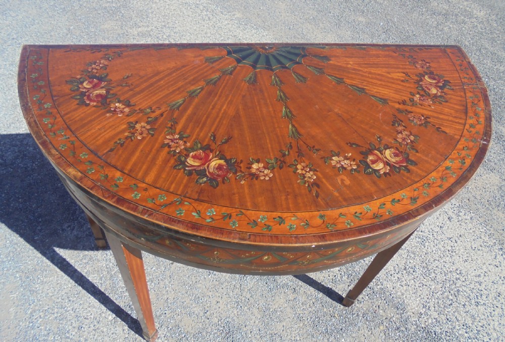 18th century decorated satin wood demi lune console table View III