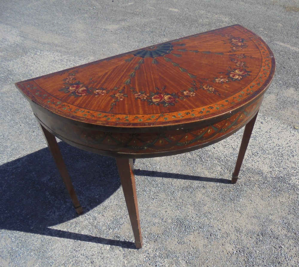 18th century decorated satin wood demi lune console table View X